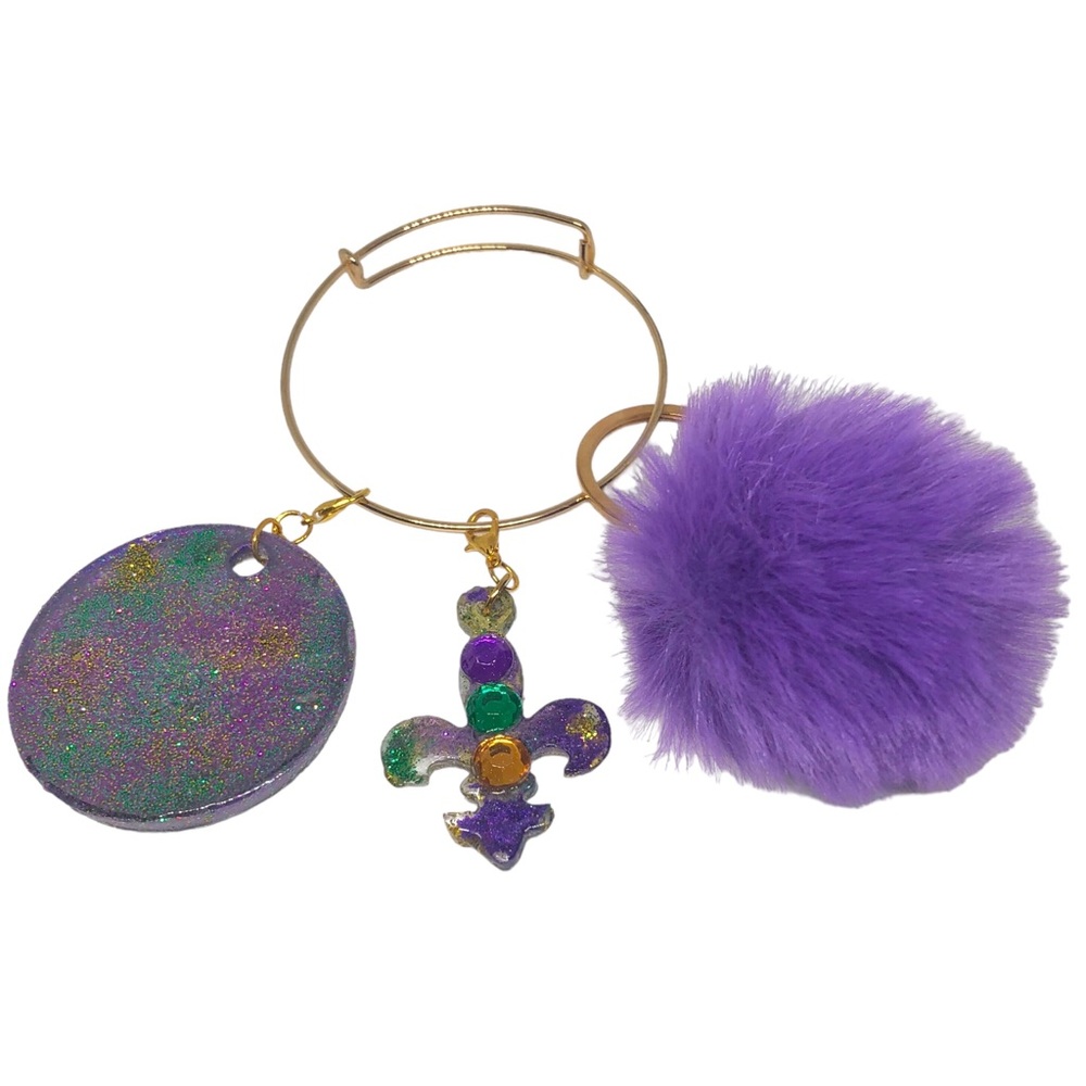 Mardi Gras Adjustable Bracelet Fleur de Lis Pom Keychain New Orleans The…
